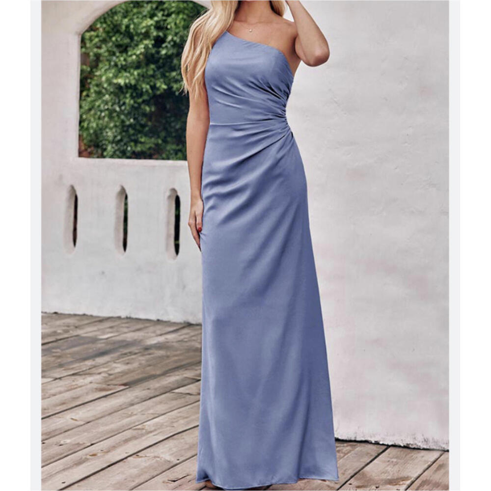 STACEES dusty lavender ruched maxi one shoulder bridesmaids dress sz 16